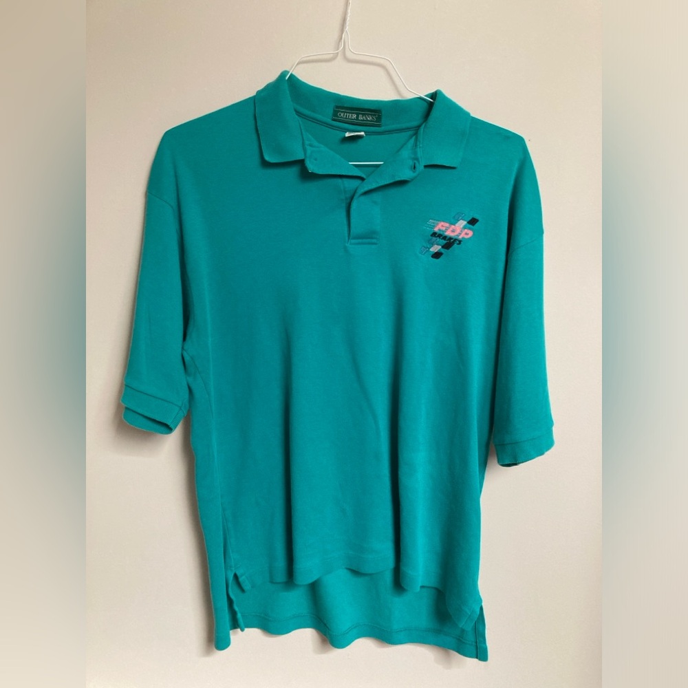 Retro Outer Banks Turquoise Car Racing Polo FDP Brakes Size Large